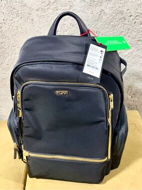 TUMI Voyageur Celina Black Nylon Backpack with Gold Zippers
